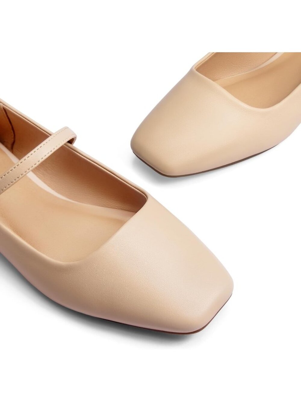 Women's Nude Faux Leather Mary Jane Flats Adjustable Strap Square Toe Shoes - Picture 2 of 6